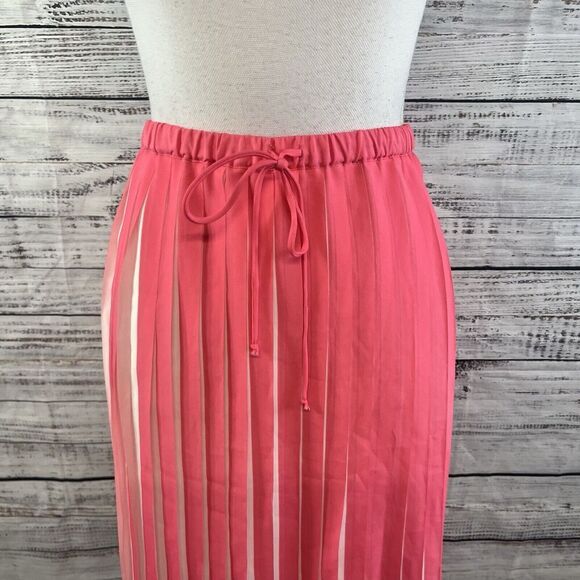 Joe Fresh Skirt size Medium Coral Pink Pleated Knee A Line Sheer Modest Church - Picture 3 of 8